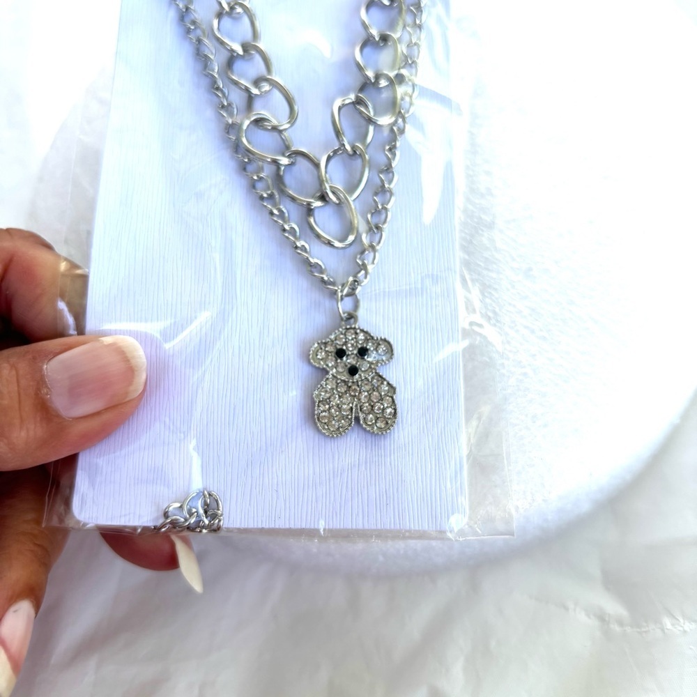 Necklace Silver tone Crystal Bear Pendant NWT - Picture 7 of 9